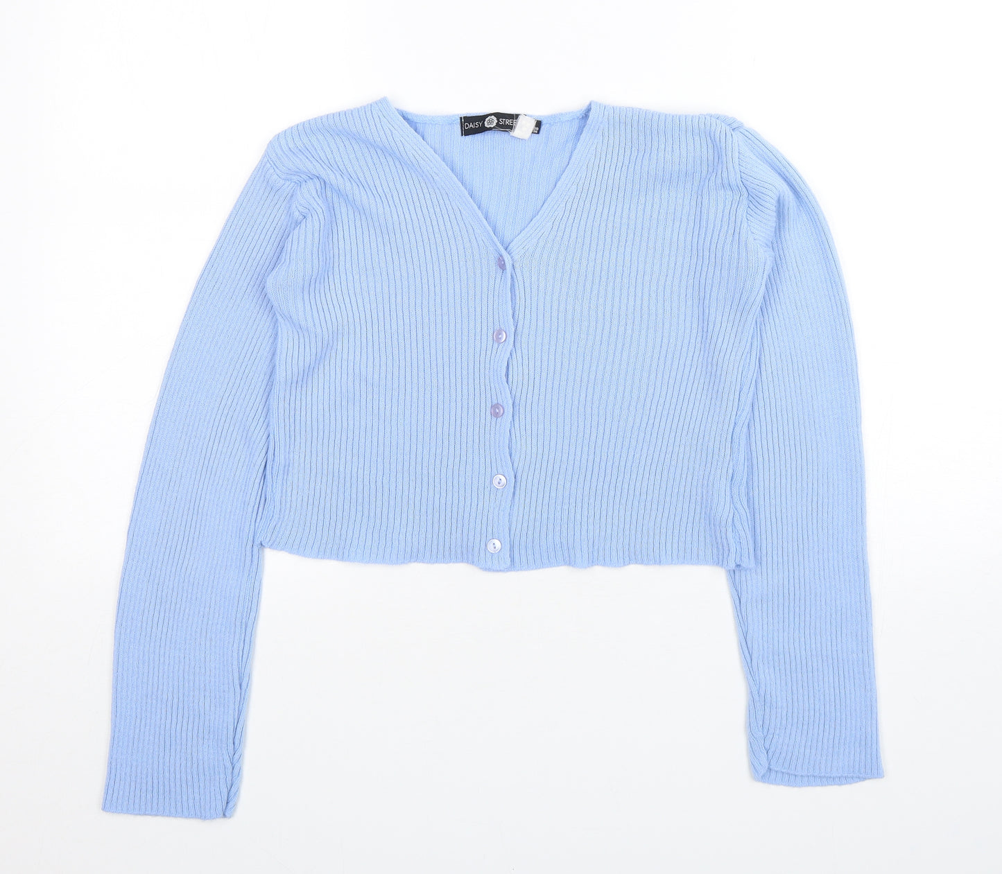 Daisy Street Womens Blue V-Neck  Acrylic Cardigan Jumper Size 10   - Cropped