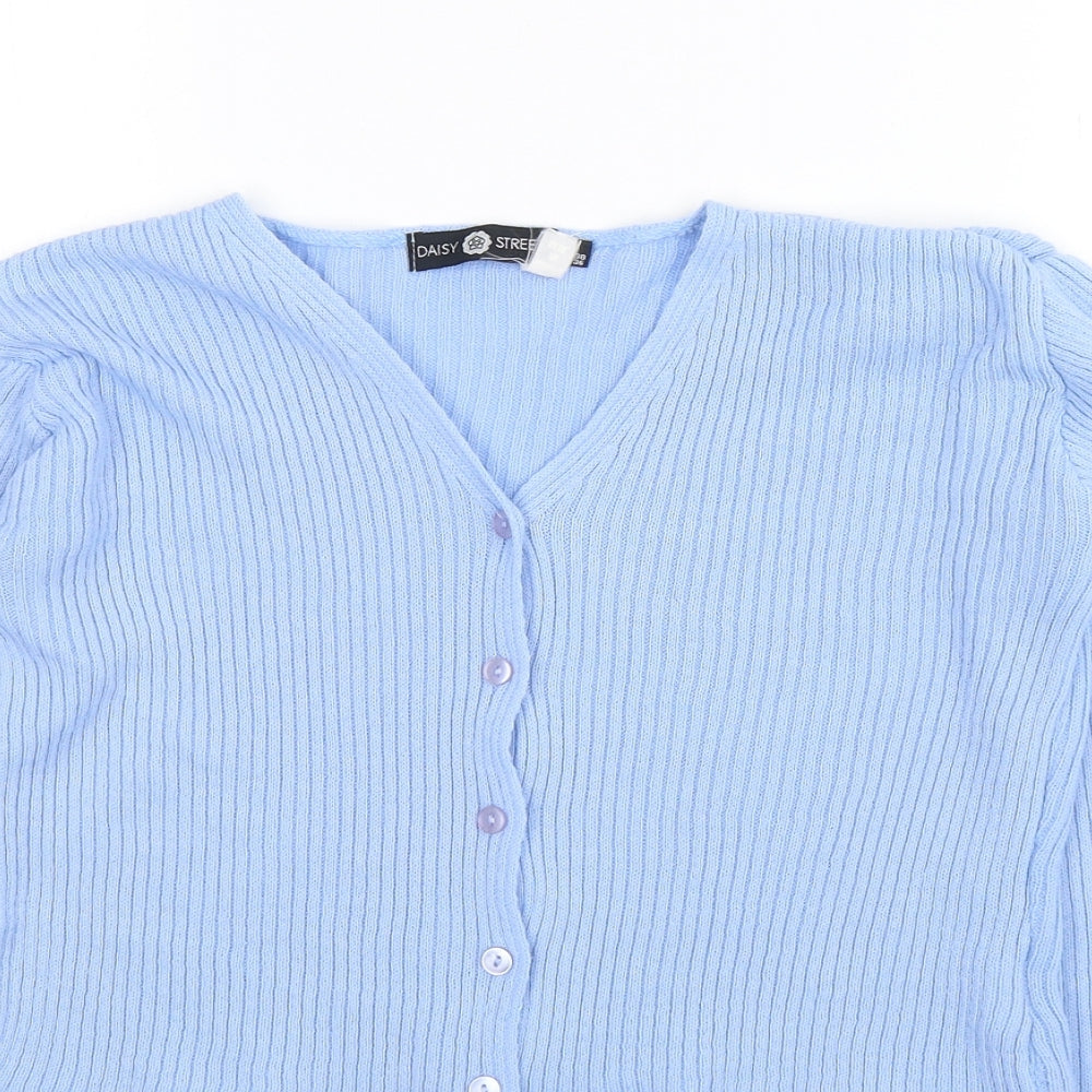Daisy Street Womens Blue V-Neck  Acrylic Cardigan Jumper Size 10   - Cropped