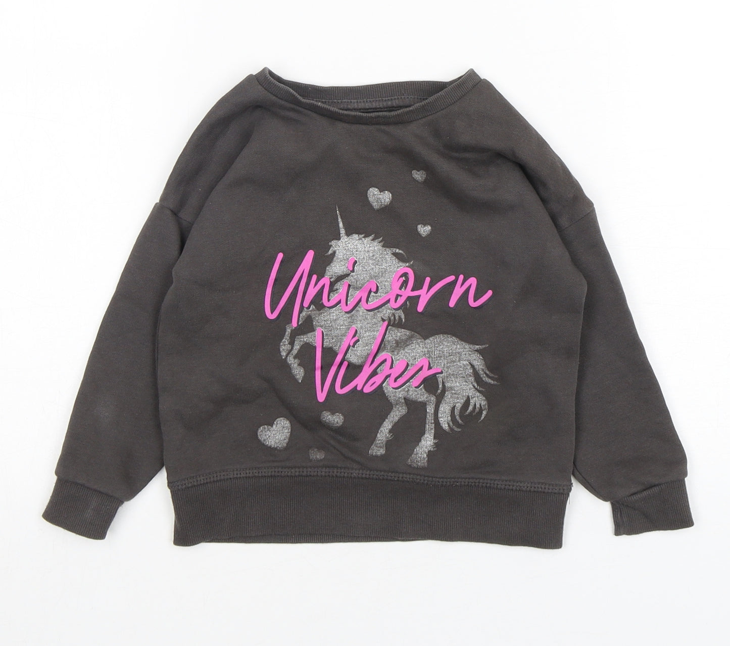 Primark Girls Grey  Cotton Pullover Sweatshirt Size 2-3 Years  Pullover - Unicorn