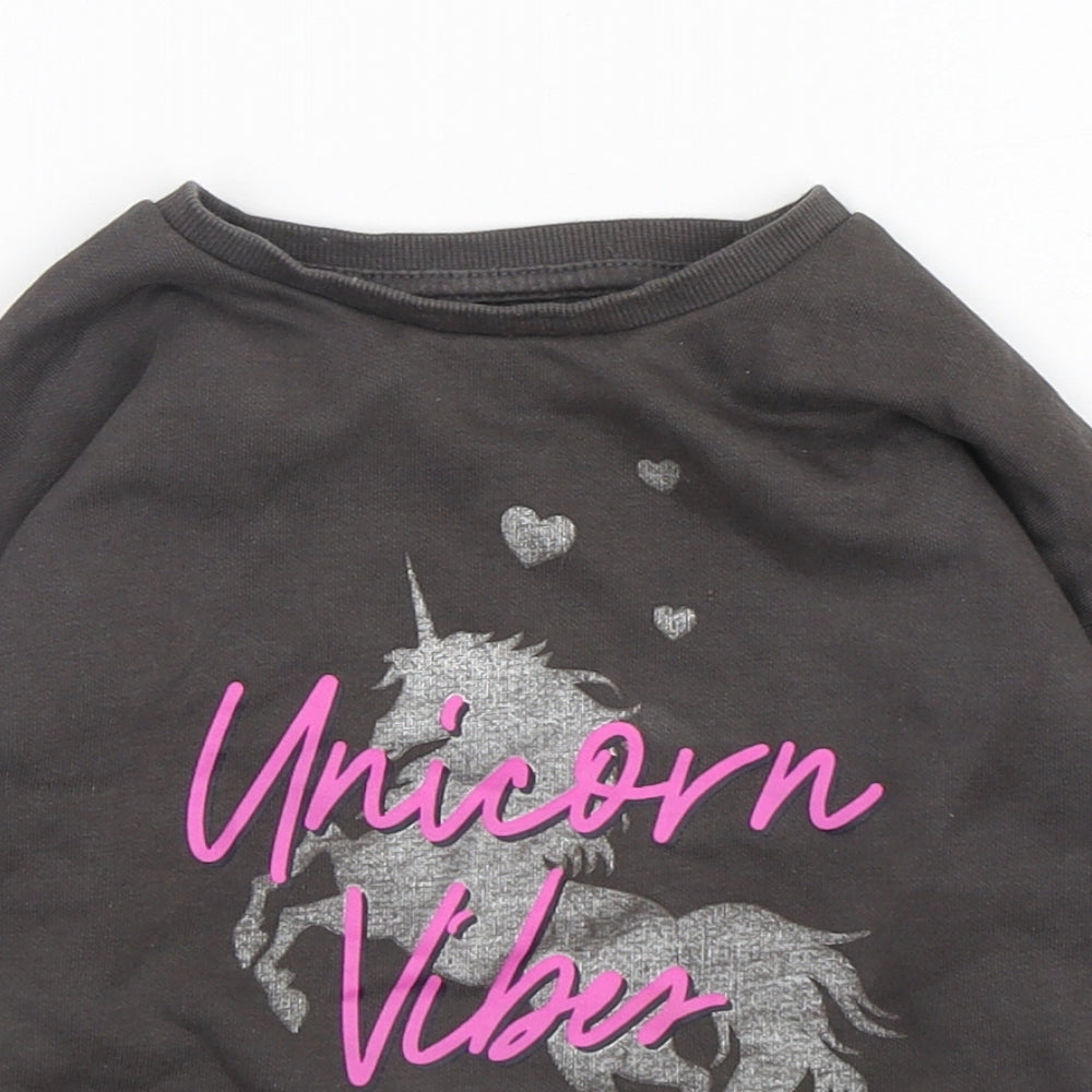 Primark Girls Grey  Cotton Pullover Sweatshirt Size 2-3 Years  Pullover - Unicorn