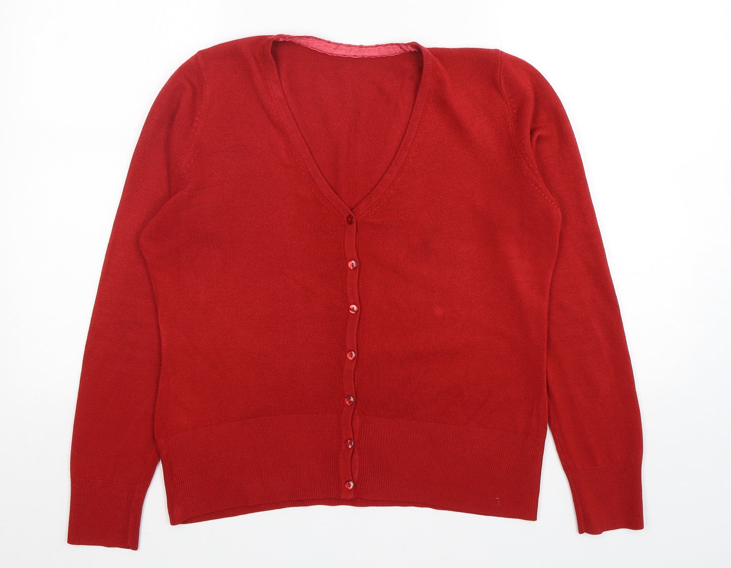 BHS Womens Red V-Neck  Acrylic Cardigan Jumper Size 12