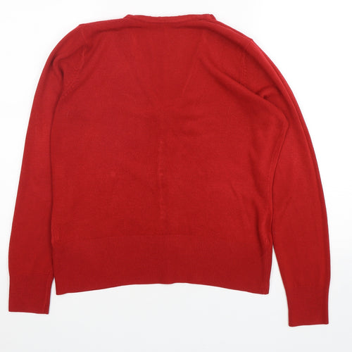 BHS Womens Red V-Neck  Acrylic Cardigan Jumper Size 12