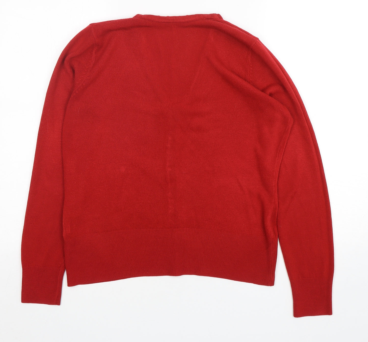 BHS Womens Red V-Neck  Acrylic Cardigan Jumper Size 12