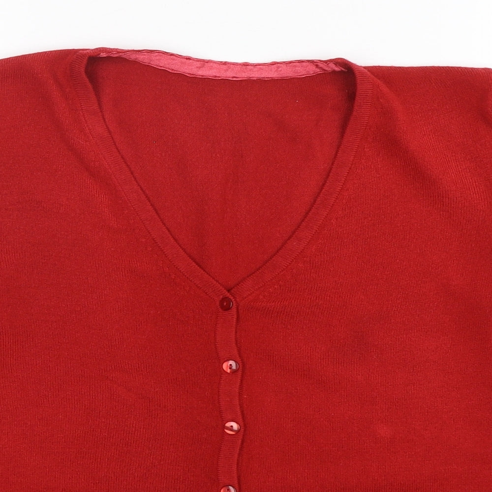 BHS Womens Red V-Neck  Acrylic Cardigan Jumper Size 12