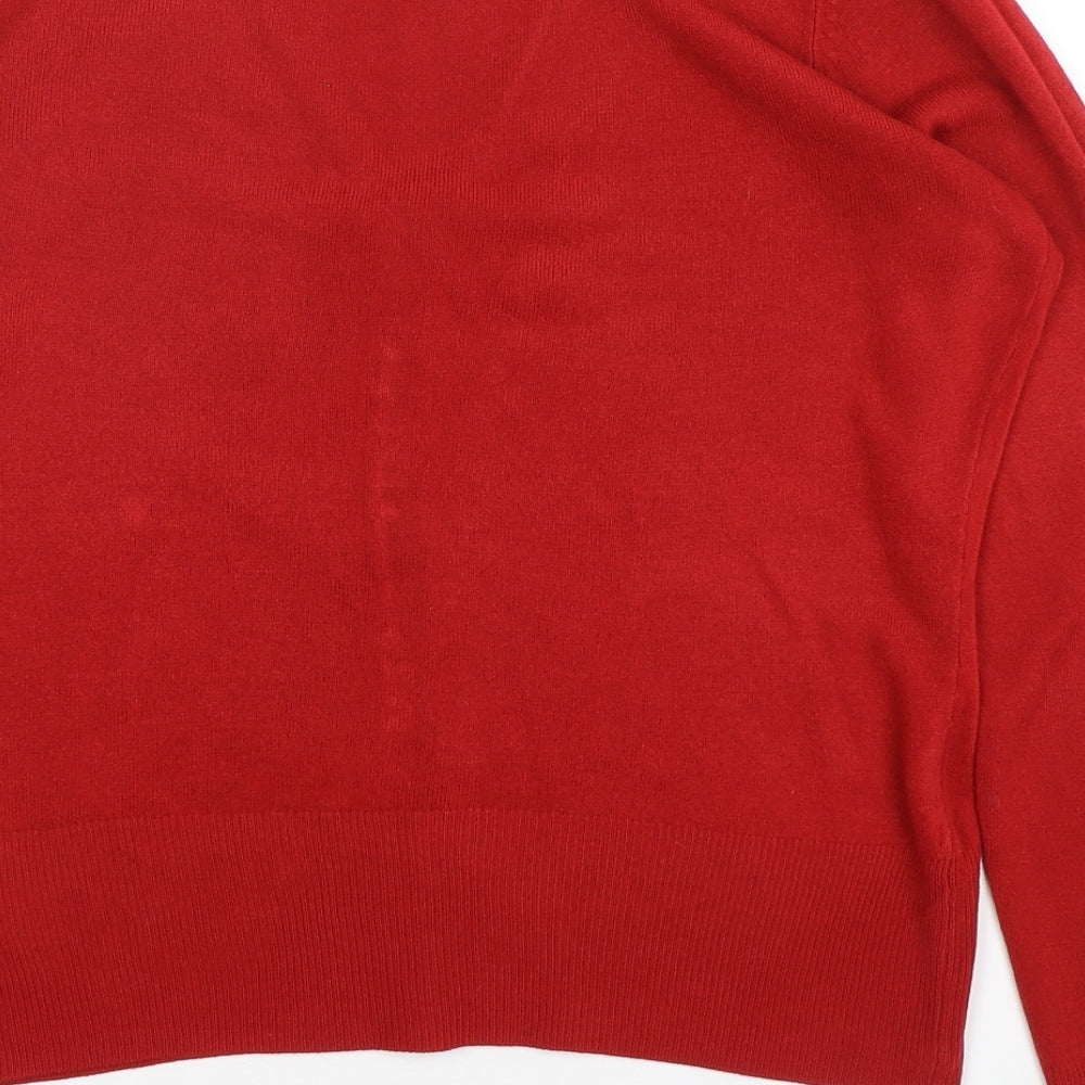 BHS Womens Red V-Neck  Acrylic Cardigan Jumper Size 12