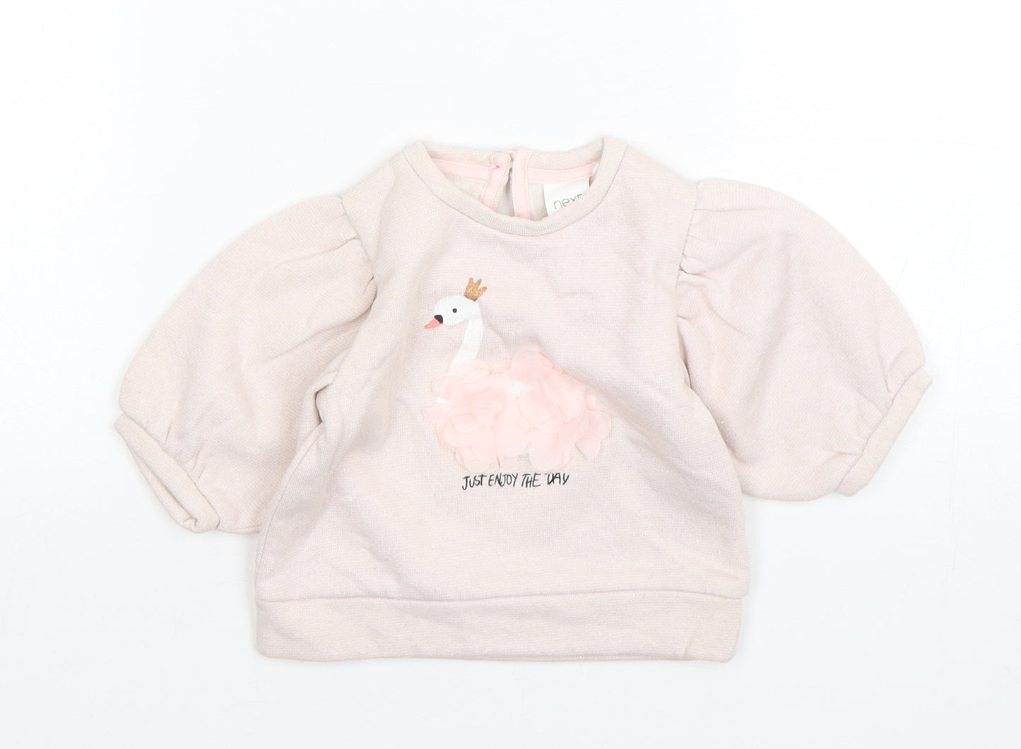 NEXT Girls Pink  Cotton Pullover Jumper Size 3-6 Months  Pullover - Swan Print