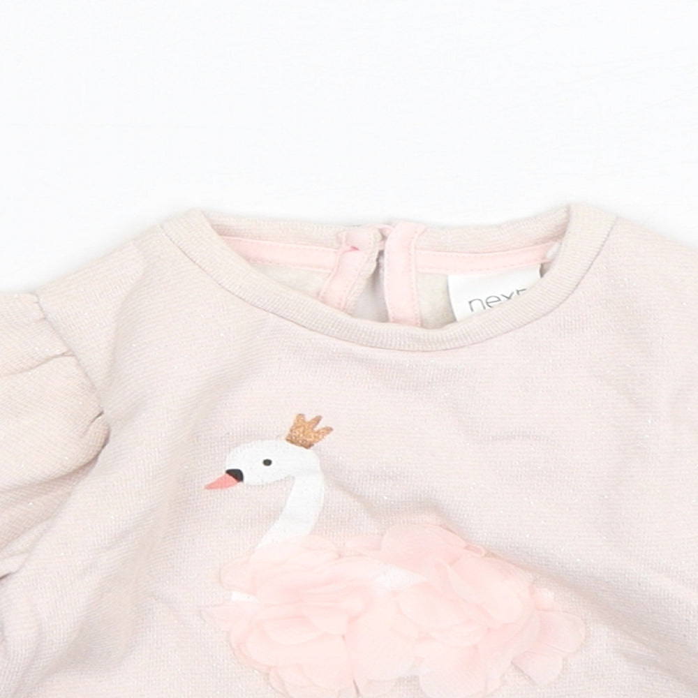 NEXT Girls Pink  Cotton Pullover Jumper Size 3-6 Months  Pullover - Swan Print