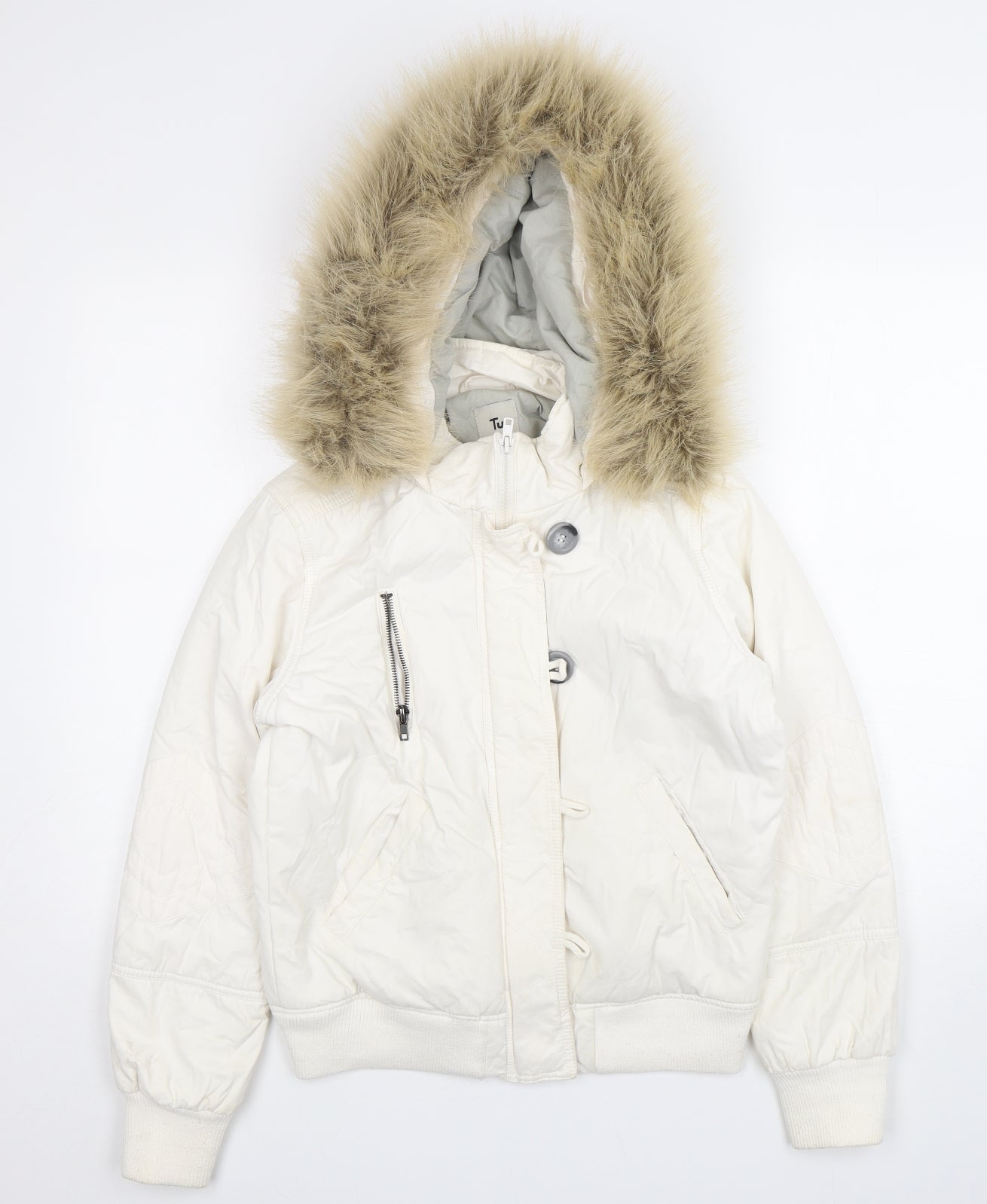 TU Womens White   Parka Coat Size 10  Zip
