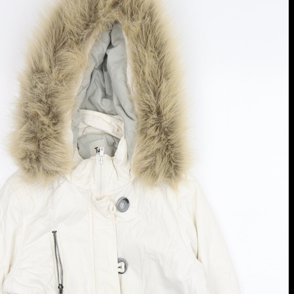 TU Womens White   Parka Coat Size 10  Zip