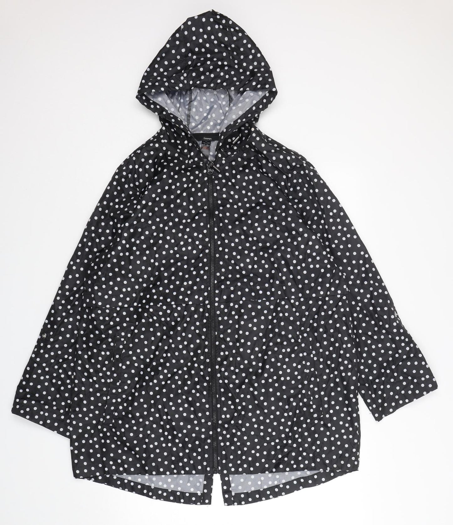 George Womens Black Polka Dot  Rain Coat Coat Size 16  Zip