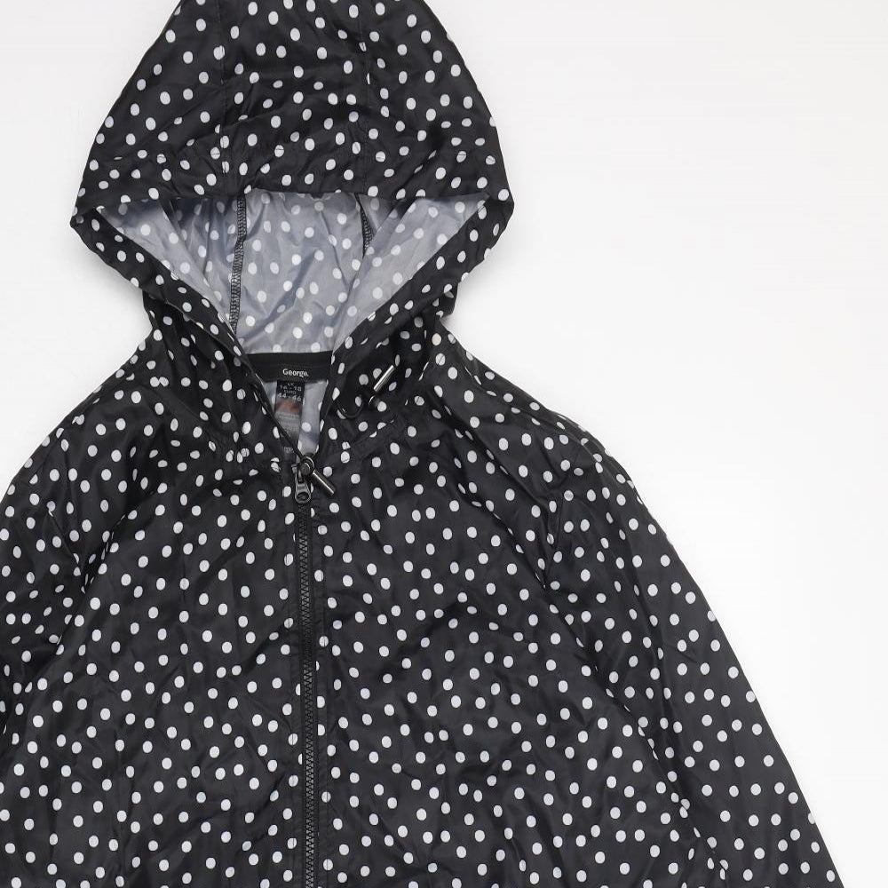 George Womens Black Polka Dot  Rain Coat Coat Size 16  Zip
