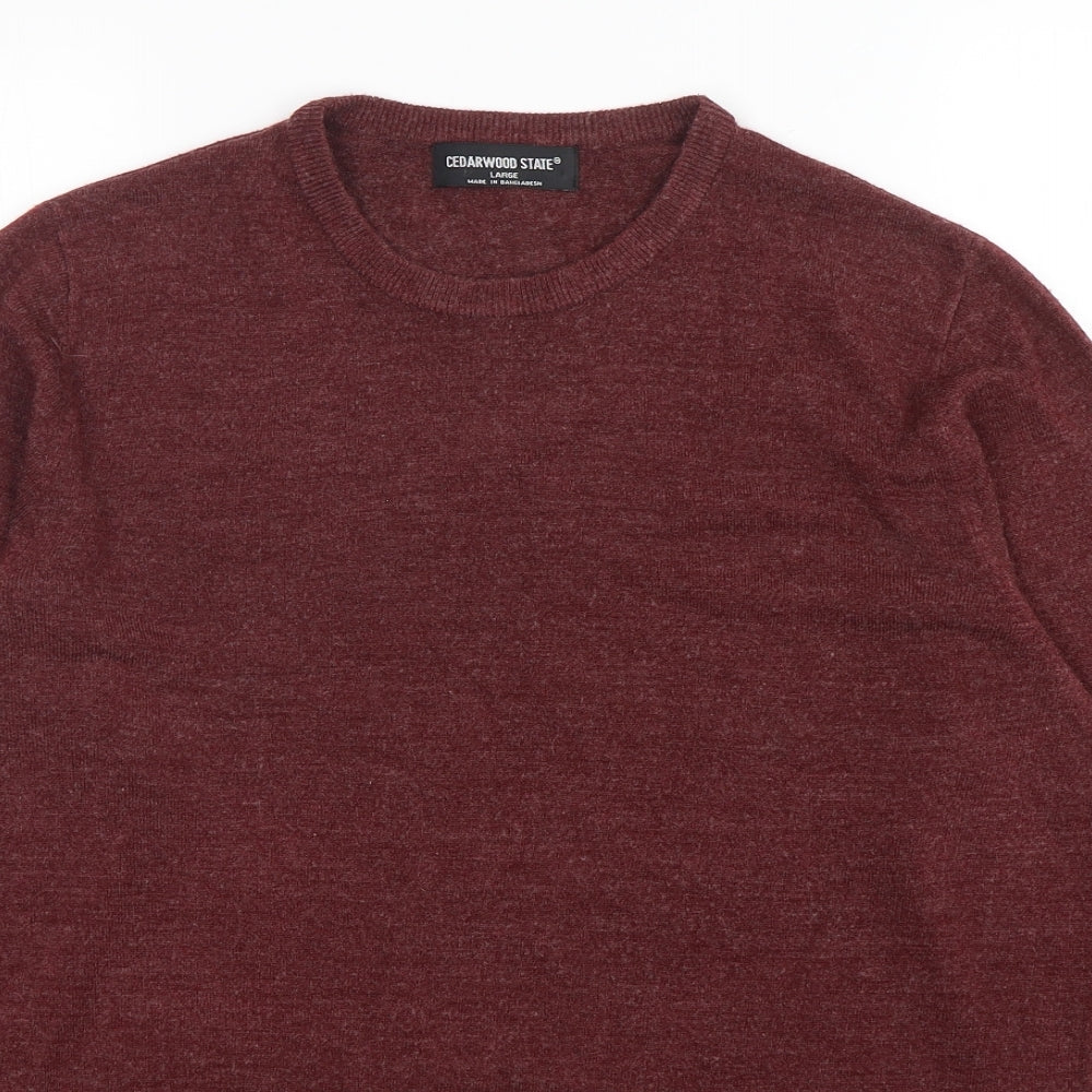 Cedar Wood State Mens Red Round Neck  Acrylic Pullover Jumper Size L