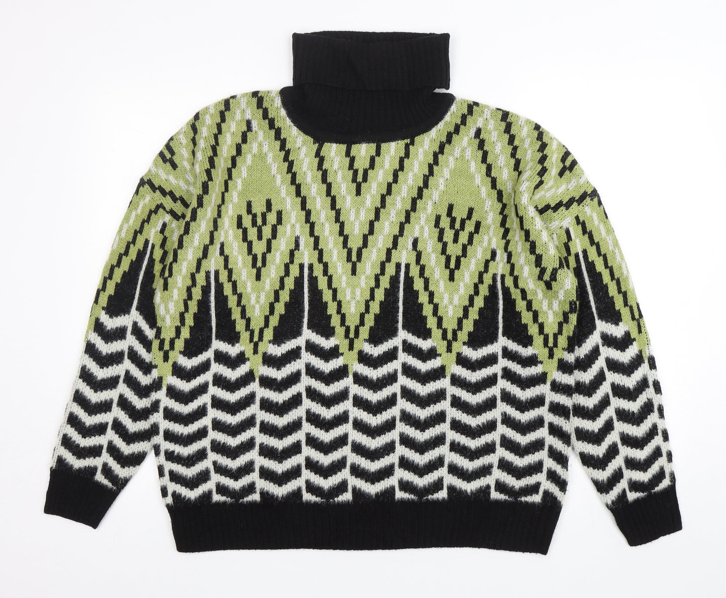 QED London Womens Multicoloured Roll Neck Geometric Acrylic Pullover Jumper Size M