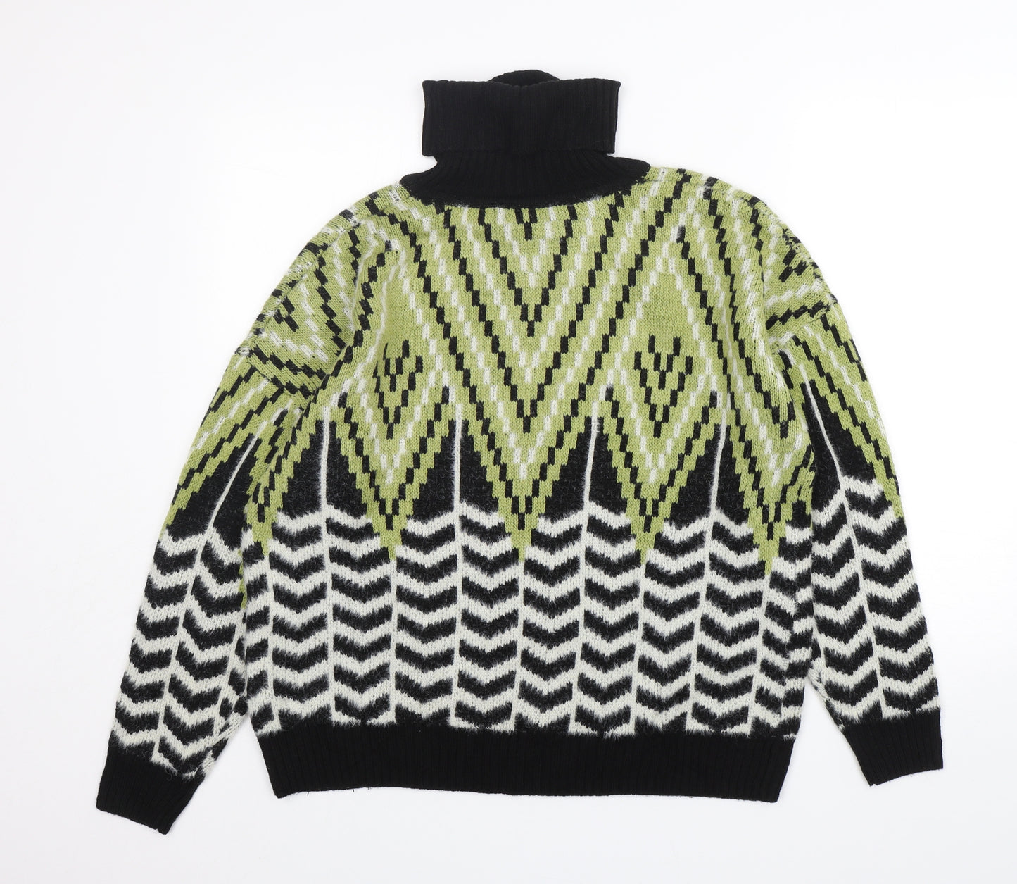 QED London Womens Multicoloured Roll Neck Geometric Acrylic Pullover Jumper Size M