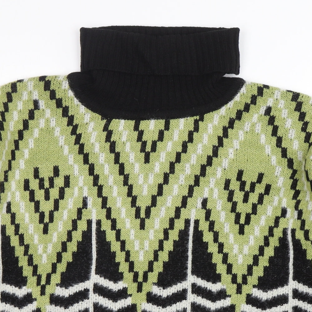 QED London Womens Multicoloured Roll Neck Geometric Acrylic Pullover Jumper Size M