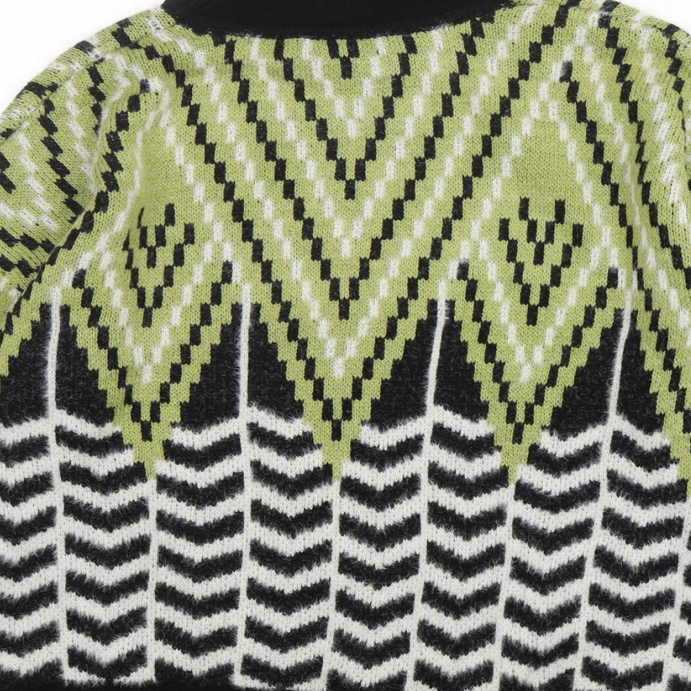 QED London Womens Multicoloured Roll Neck Geometric Acrylic Pullover Jumper Size M