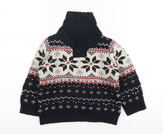 Front view of George boys’ multicoloured fair isle acrylic jumper, size 12-18, months pullover