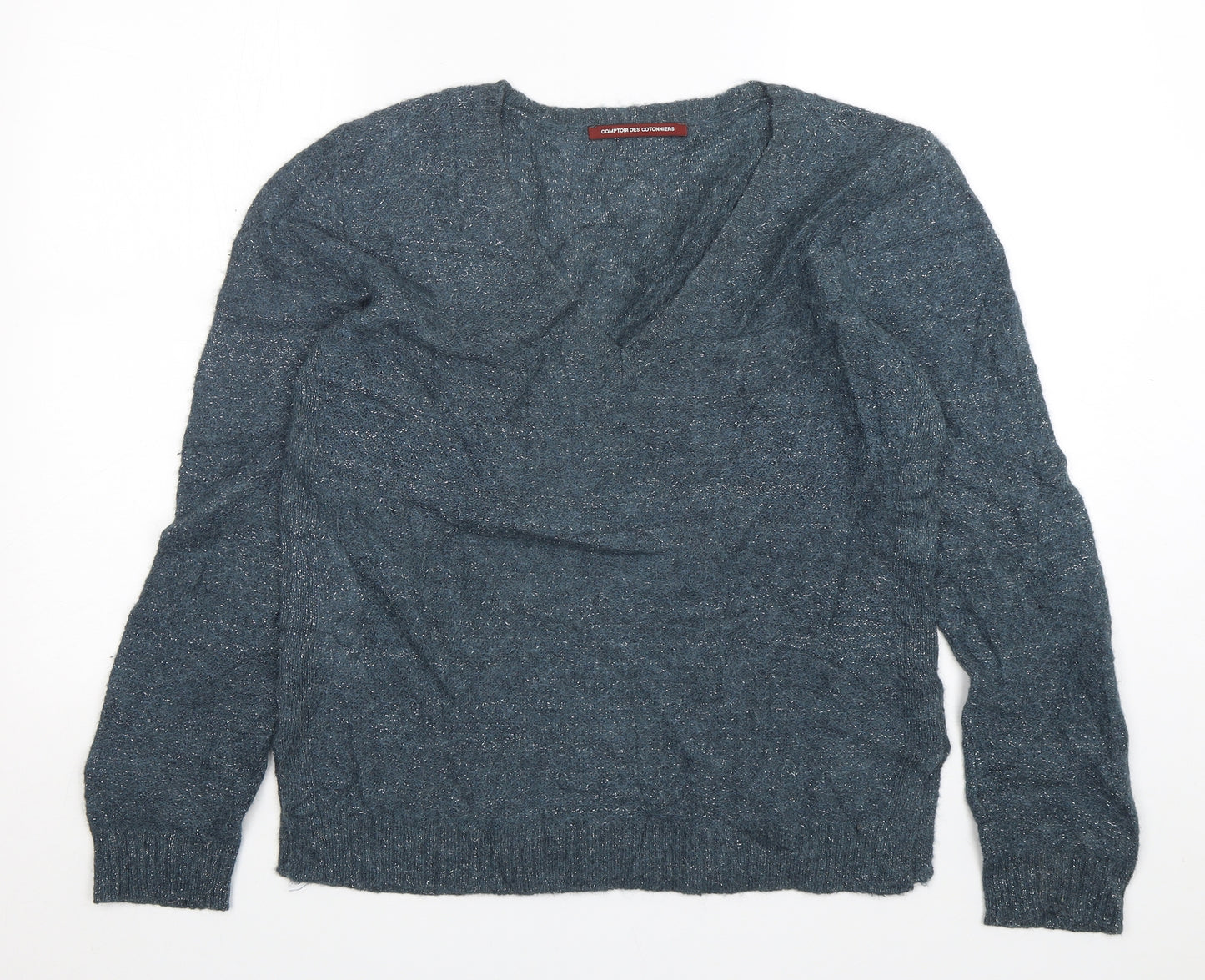 Comptoir des Cotonniers Womens Blue V-Neck  Alpaca Pullover Jumper Size L