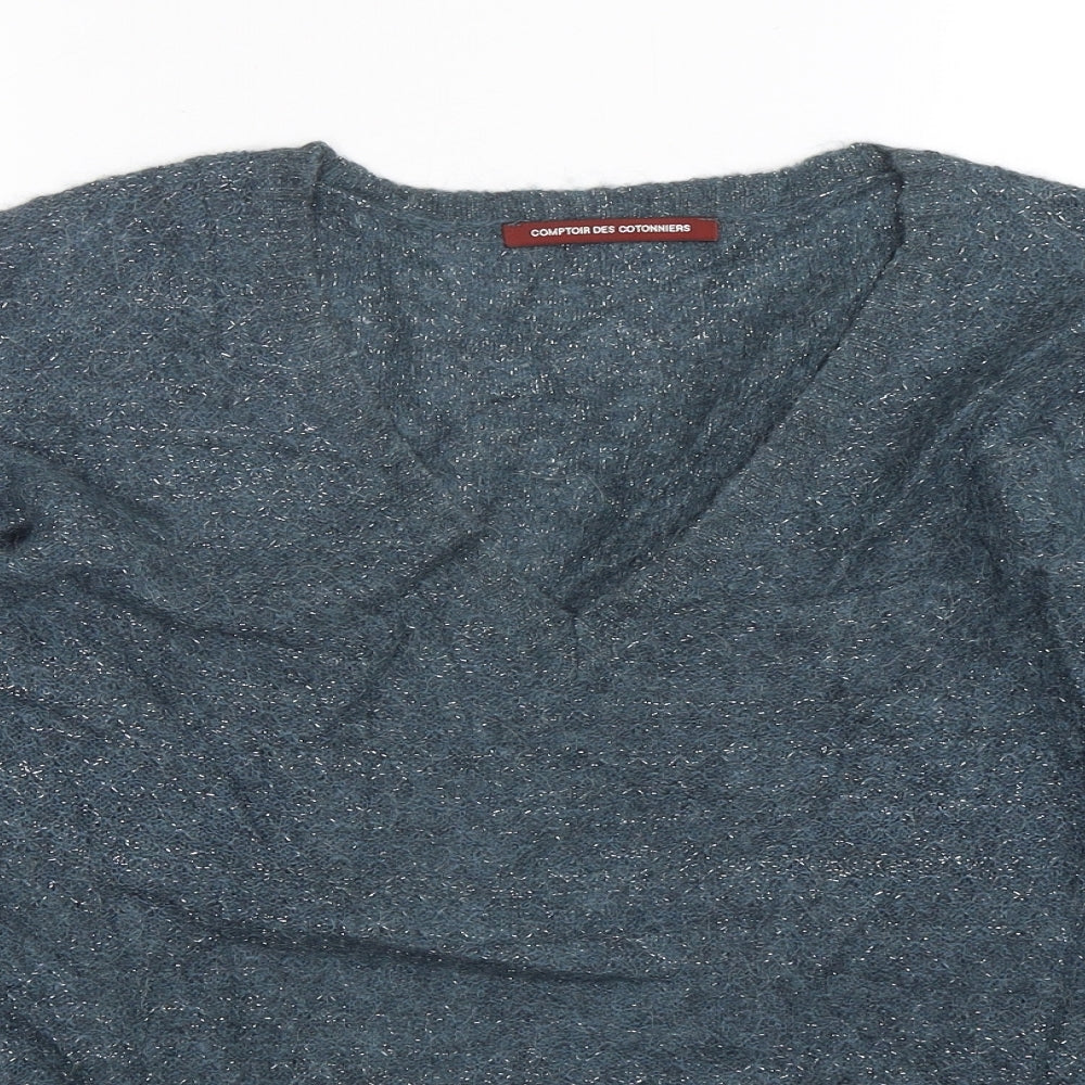 Comptoir des Cotonniers Womens Blue V-Neck  Alpaca Pullover Jumper Size L