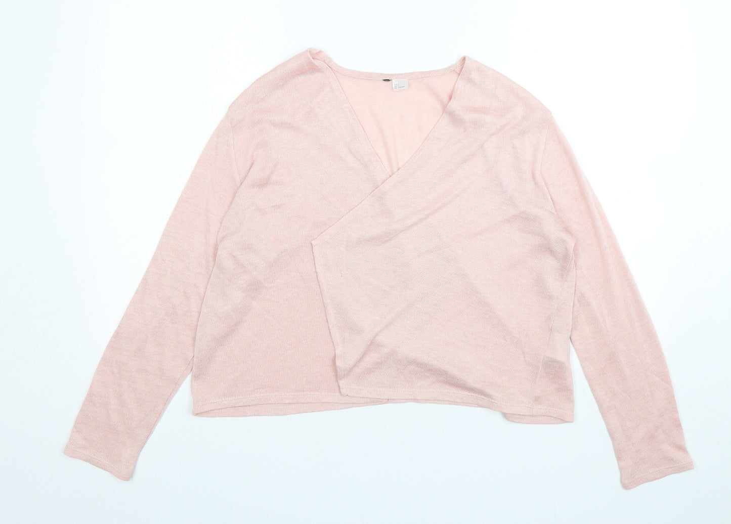 H&M Womens Pink V-Neck  Polyester Cardigan Jumper Size L