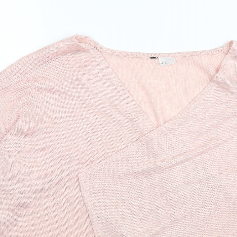 H&M Womens Pink V-Neck  Polyester Cardigan Jumper Size L