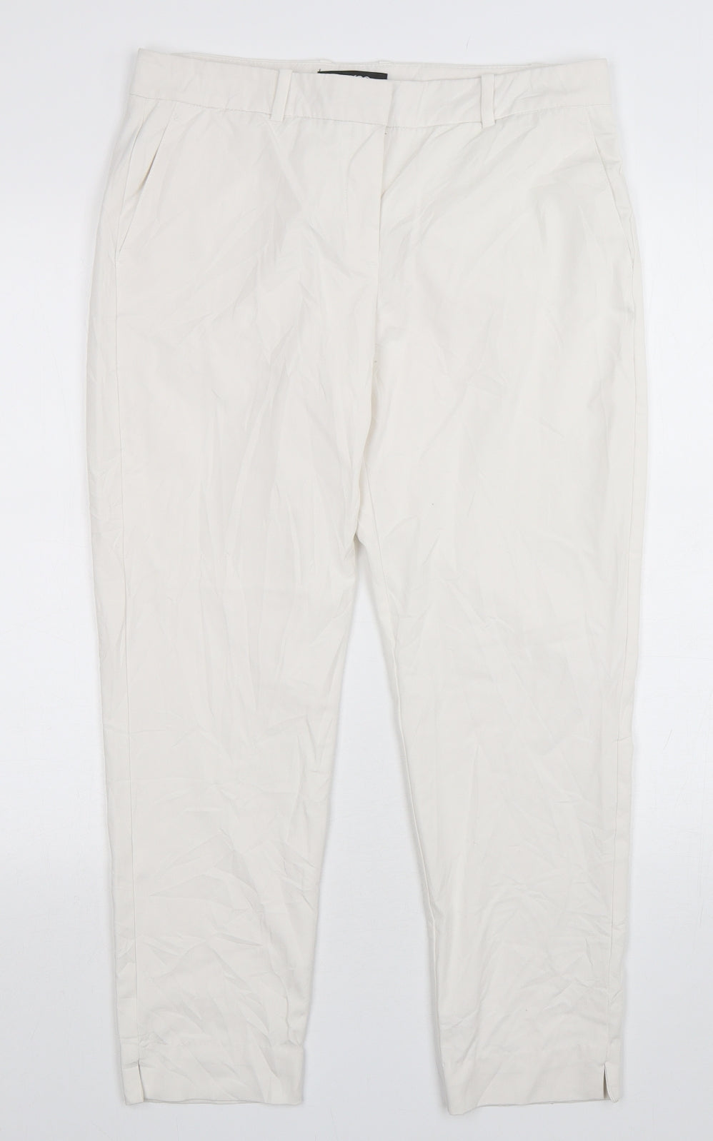 Mango Womens White  Polyester Trousers  Size 12 L27 in Regular Hook & Eye