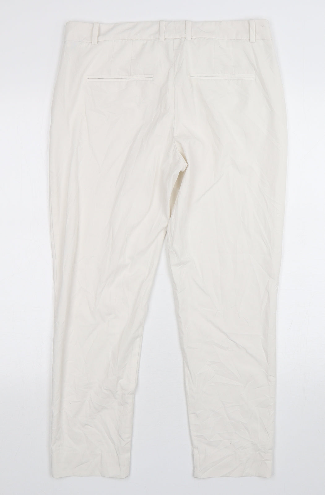 Mango Womens White  Polyester Trousers  Size 12 L27 in Regular Hook & Eye