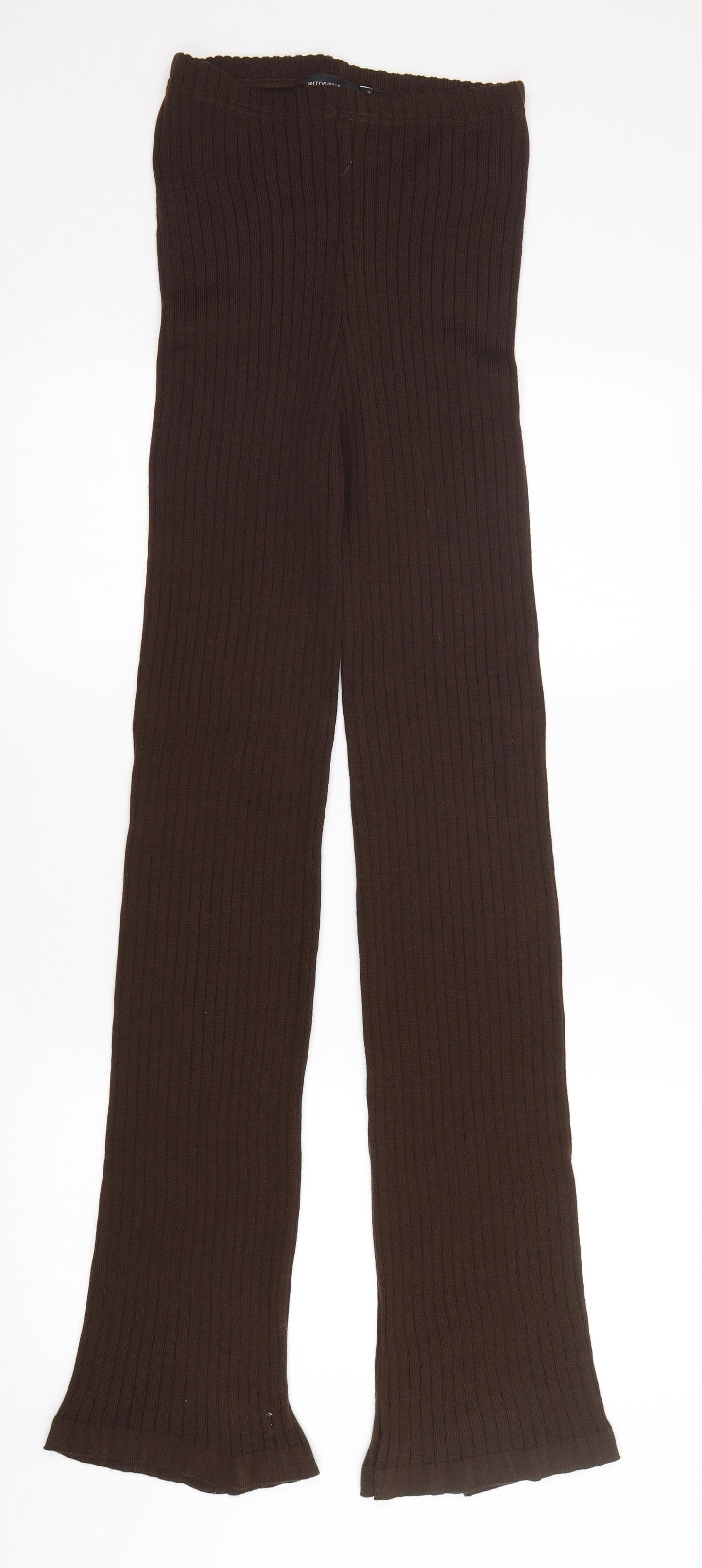 PRETTYLITTLETHING Womens Brown  Acrylic Jogger Leggings Size S L36 in