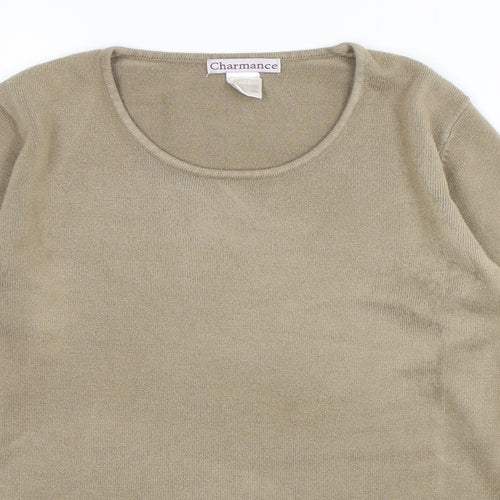 Chaemance Womens Green Round Neck  Acrylic Pullover Jumper Size 18