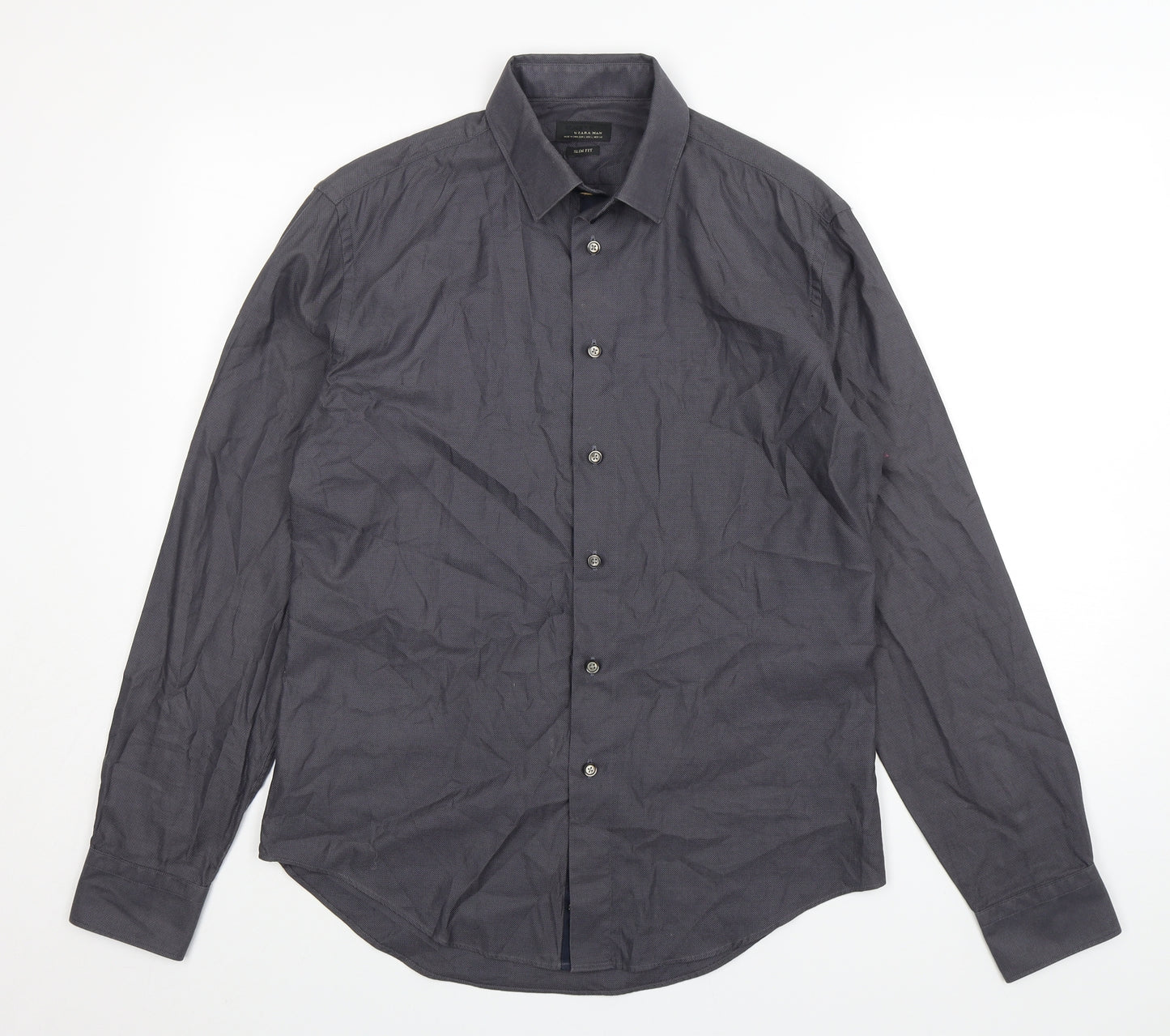 Zara Mens Green  Cotton  Dress Shirt Size L Collared Button