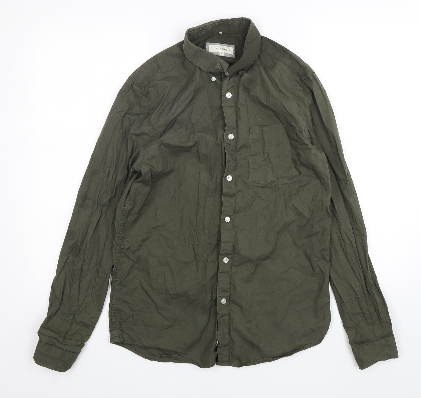 River Island  Mens Green  Cotton  Button-Up Size S Collared Button