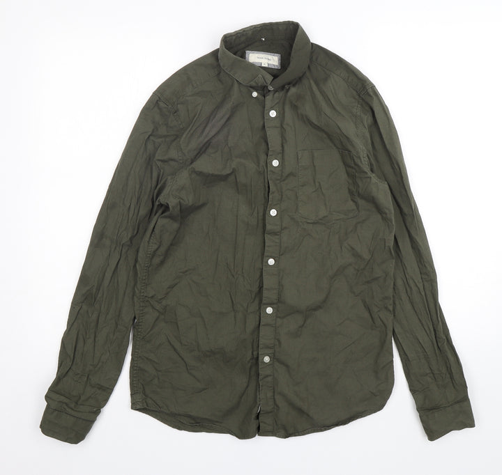 River Island  Mens Green  Cotton  Button-Up Size S Collared Button