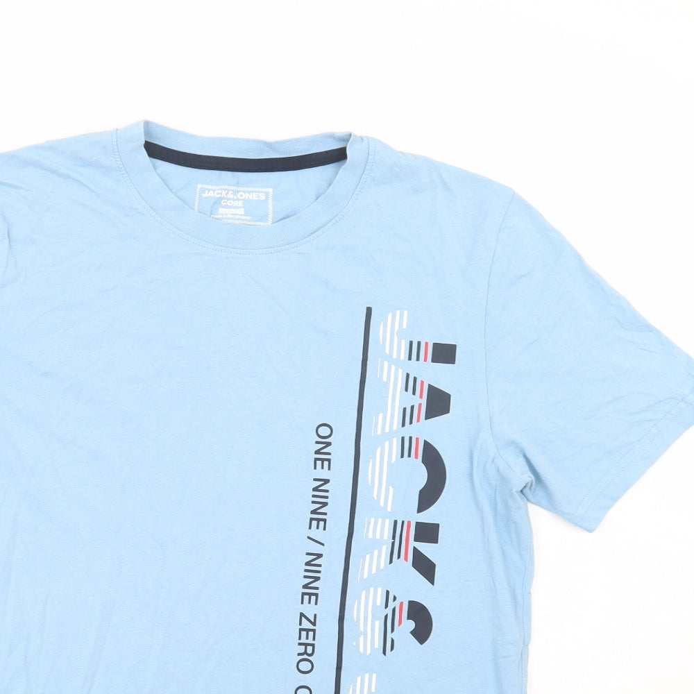 JACK & JONES Mens Blue  Cotton  T-Shirt Size S Crew Neck