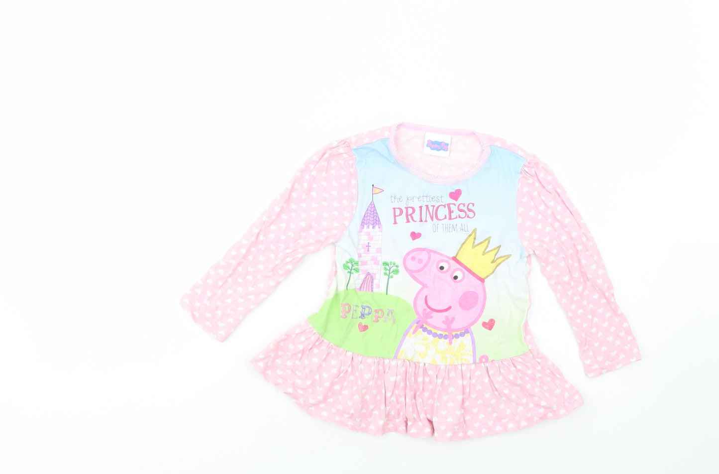 George Girls Pink Geometric Cotton Pullover T-Shirt Size 3-4 Years Crew Neck Pullover - Peppa Pig