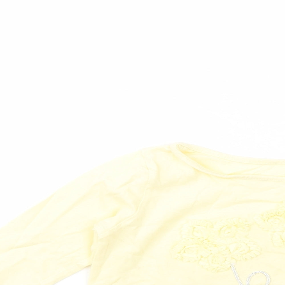 Dunnes Stores Girls Yellow  Cotton Pullover T-Shirt Size 3 Years Crew Neck Pullover - Flower Detail