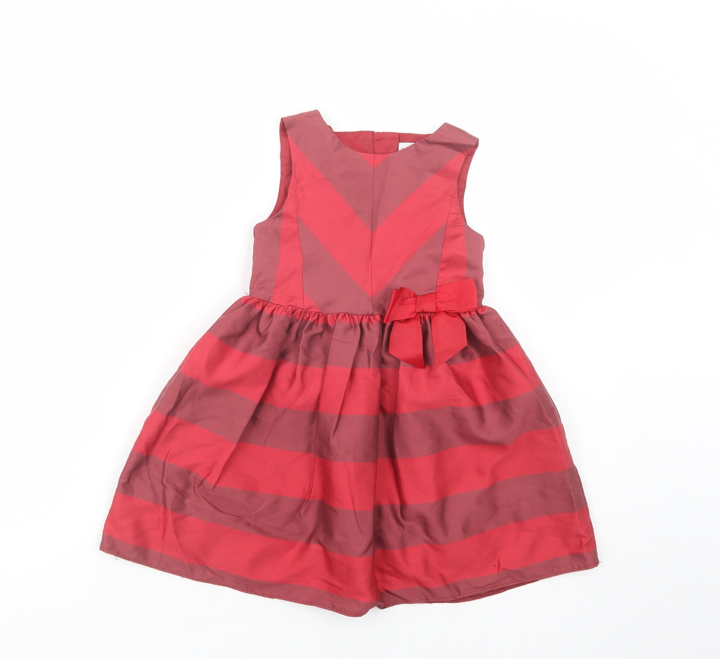 Mini Club Girls Red Striped Polyester Fit & Flare  Size 2-3 Years  Boat Neck Zip