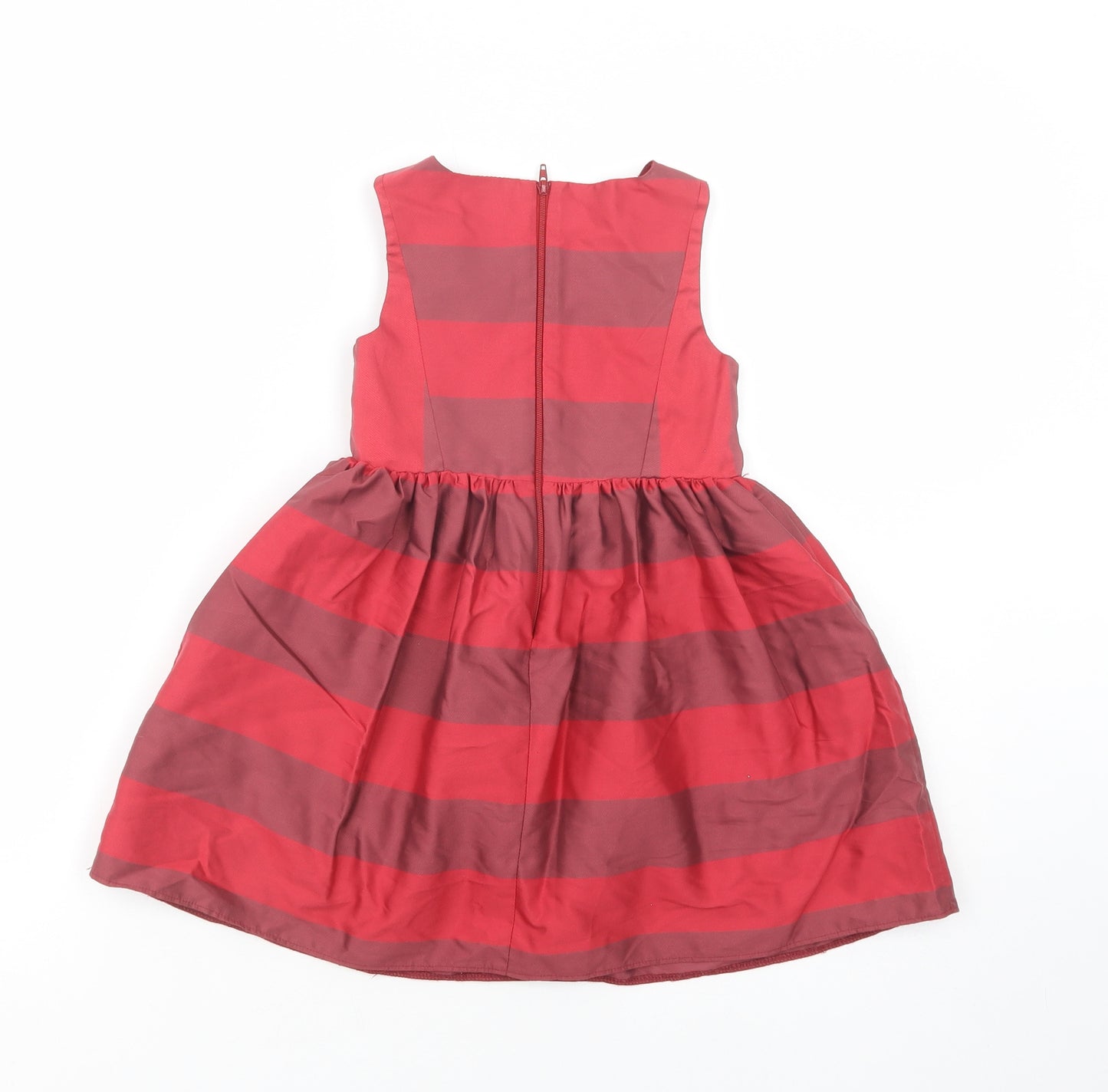 Mini Club Girls Red Striped Polyester Fit & Flare  Size 2-3 Years  Boat Neck Zip