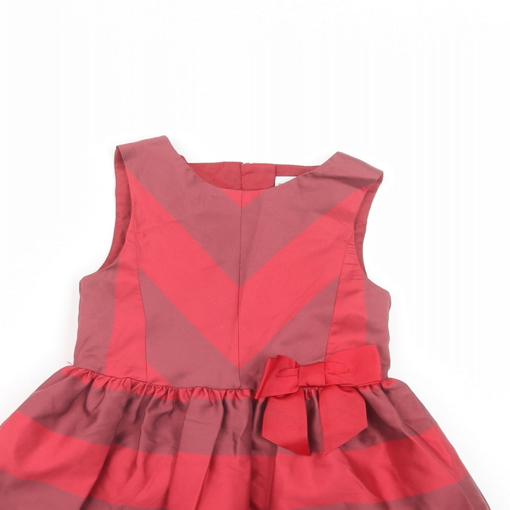 Mini Club Girls Red Striped Polyester Fit & Flare  Size 2-3 Years  Boat Neck Zip
