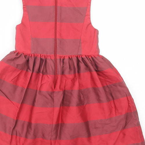Mini Club Girls Red Striped Polyester Fit & Flare  Size 2-3 Years  Boat Neck Zip
