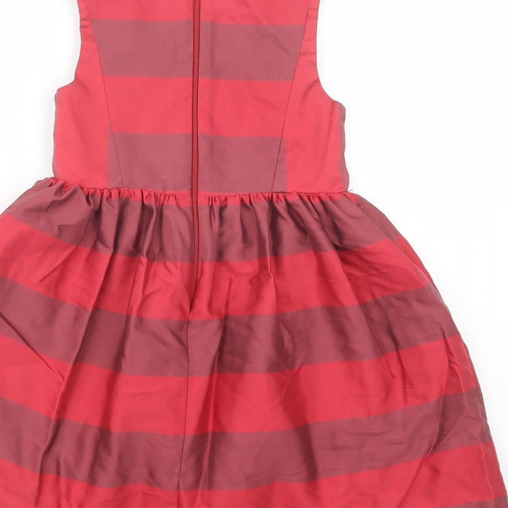 Mini Club Girls Red Striped Polyester Fit & Flare  Size 2-3 Years  Boat Neck Zip