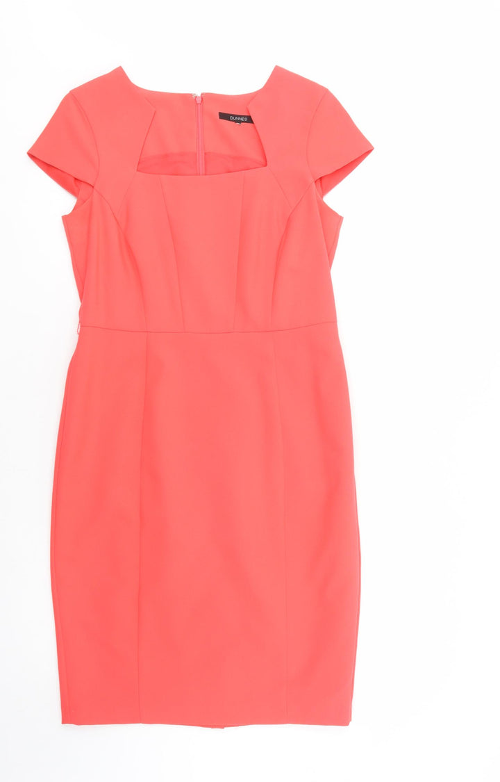 Dunnes Stores Womens Pink Polyester Pencil Dress Size 10 Square Neck Zip