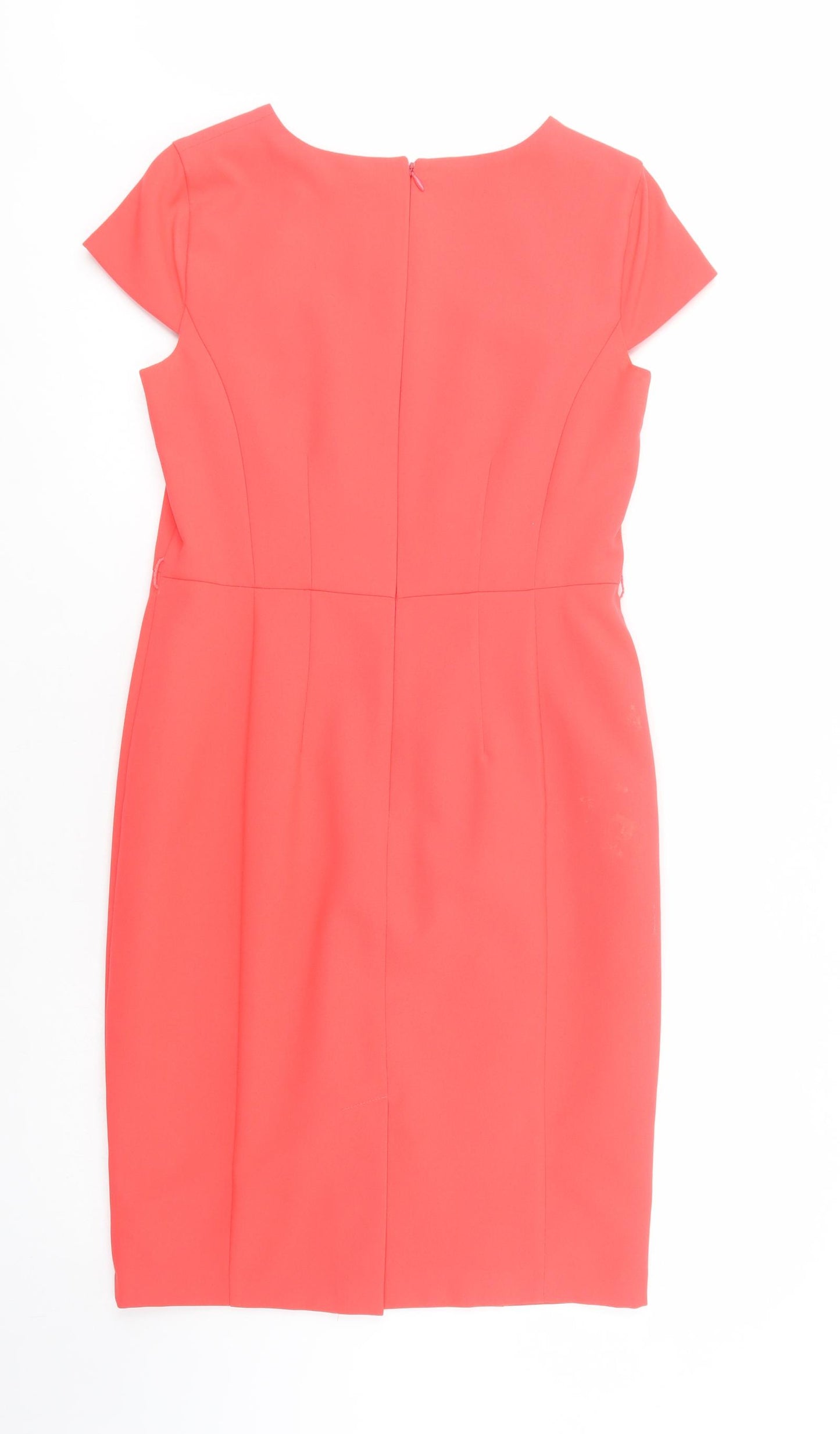 Dunnes Stores Womens Pink  Polyester Pencil Dress  Size 10  Square Neck Zip