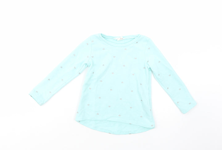 H&M Girls Green Geometric Cotton Pullover Sweatshirt Size 2-3 Years Pullover - Heart Print