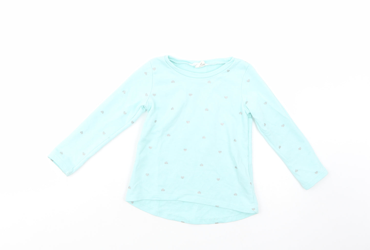 H&M Girls Green Geometric Cotton Pullover Sweatshirt Size 2-3 Years  Pullover - Heart Print