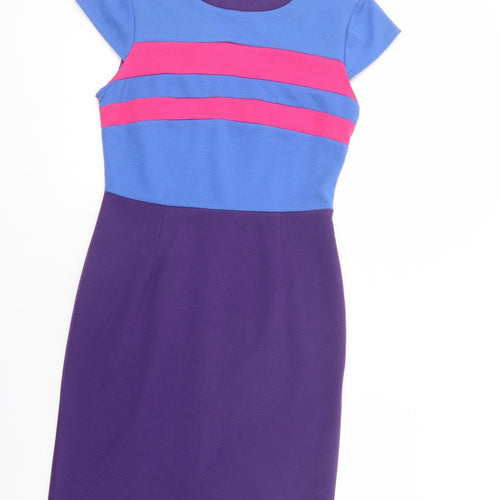 Collection London Womens Purple Striped Polyester Pencil Dress  Size 12  Boat Neck Zip
