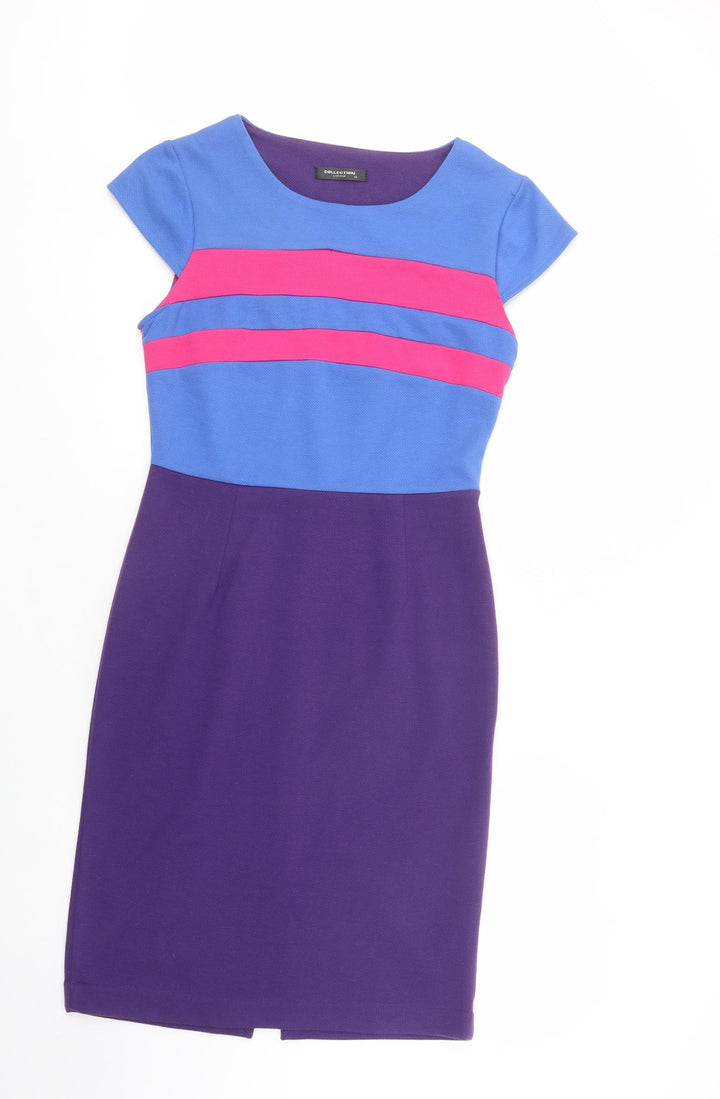 Collection London Womens Purple Striped Polyester Pencil Dress  Size 12  Boat Neck Zip