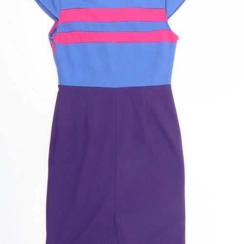 Collection London Womens Purple Striped Polyester Pencil Dress  Size 12  Boat Neck Zip