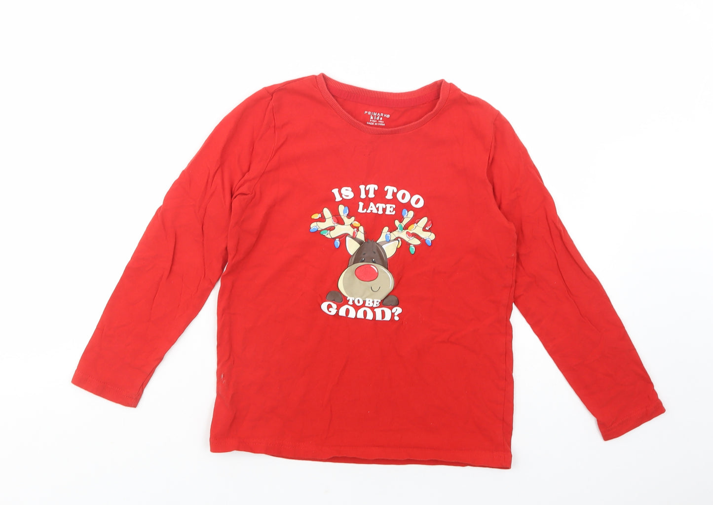 Primark Girls Red  Cotton Pullover Polo Size 9-10 Years Crew Neck Pullover - Rudolph Christmas