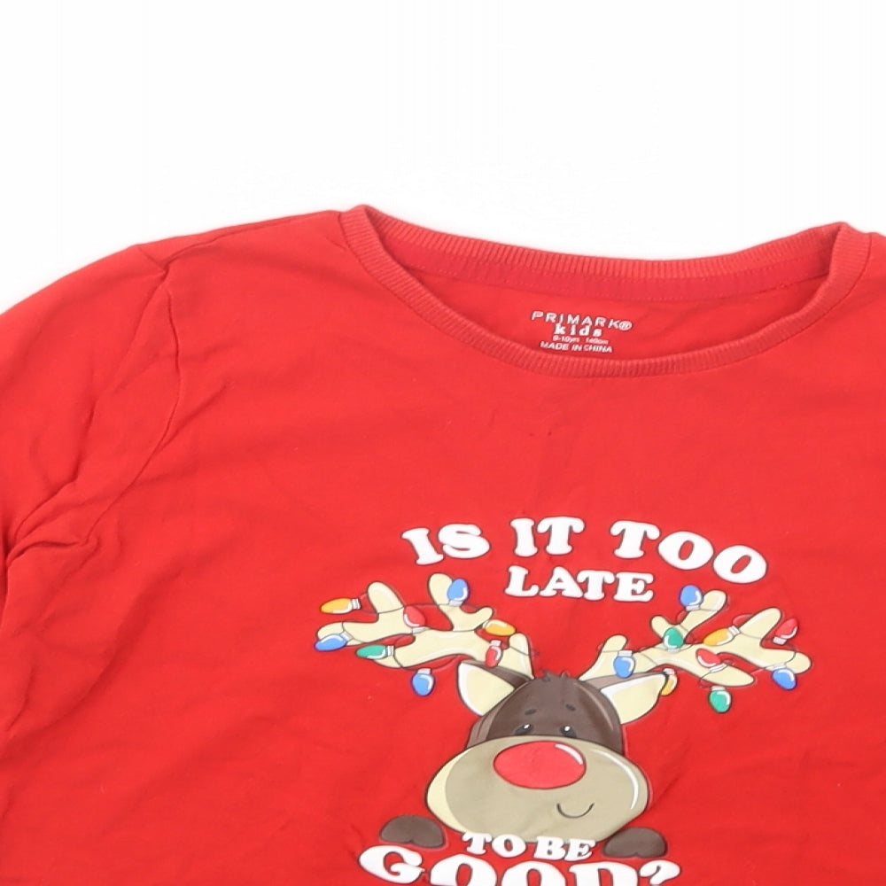 Primark Girls Red  Cotton Pullover Polo Size 9-10 Years Crew Neck Pullover - Rudolph Christmas