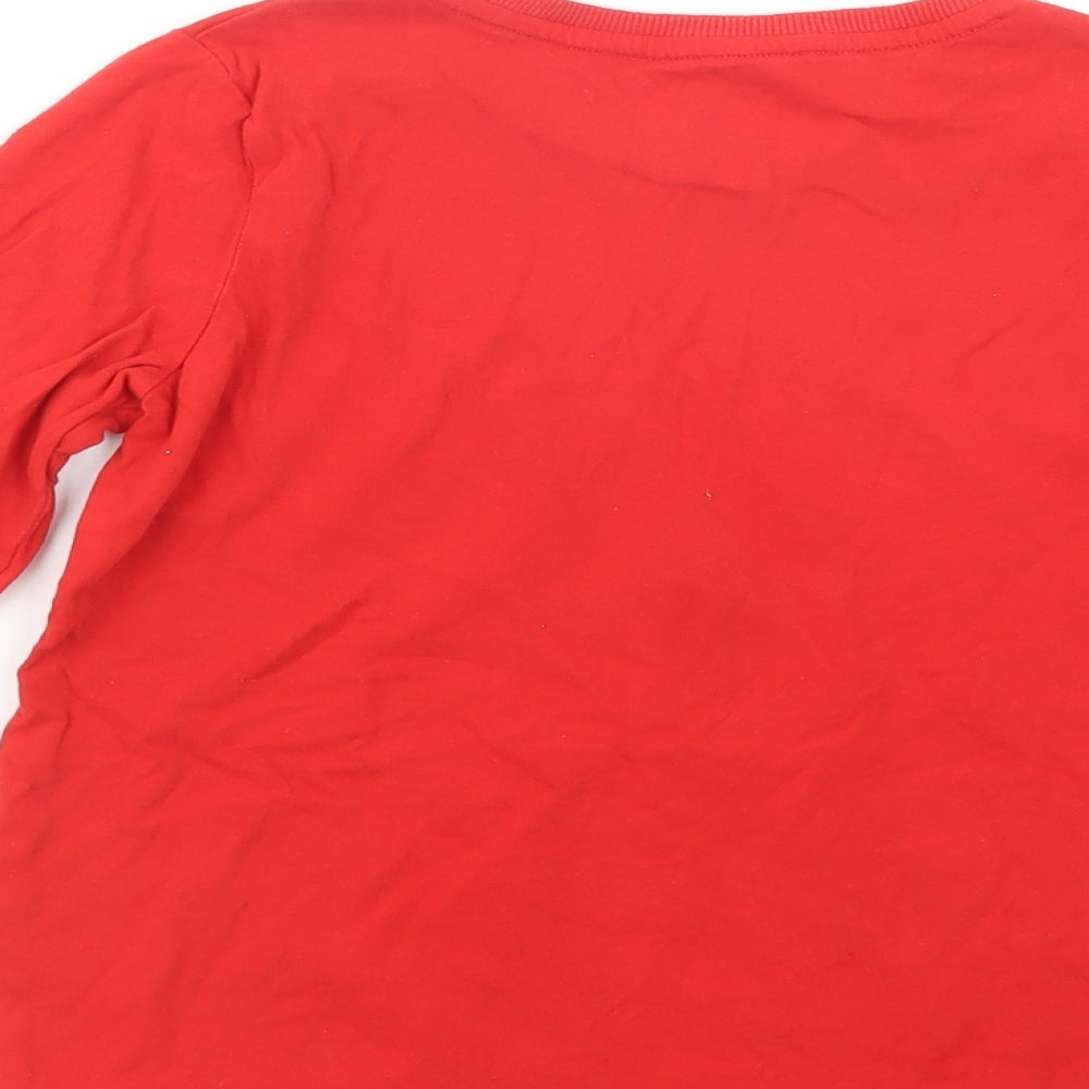 Primark Girls Red  Cotton Pullover Polo Size 9-10 Years Crew Neck Pullover - Rudolph Christmas